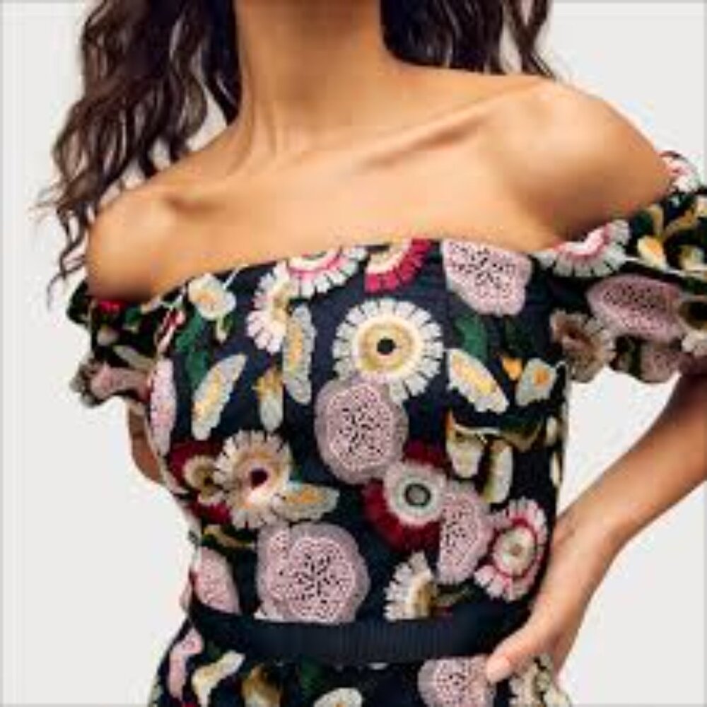 Sam Edelman Black Off-Shoulder Floral Midi Dress